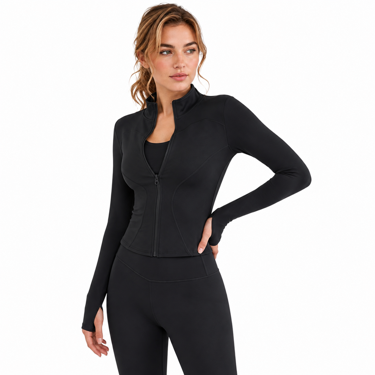 Women's Slim Fit Curve-Defining Workout Jacket with Thumbholes